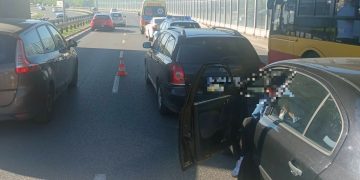 Zderzenie czterech aut na ulicy Grunwaldzkiej